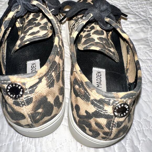 Steve Madden Platform Sneakers 7 M Cheetah Print Canvas Chunky Y2K Lace Up Shoes - Picture 6 of 9